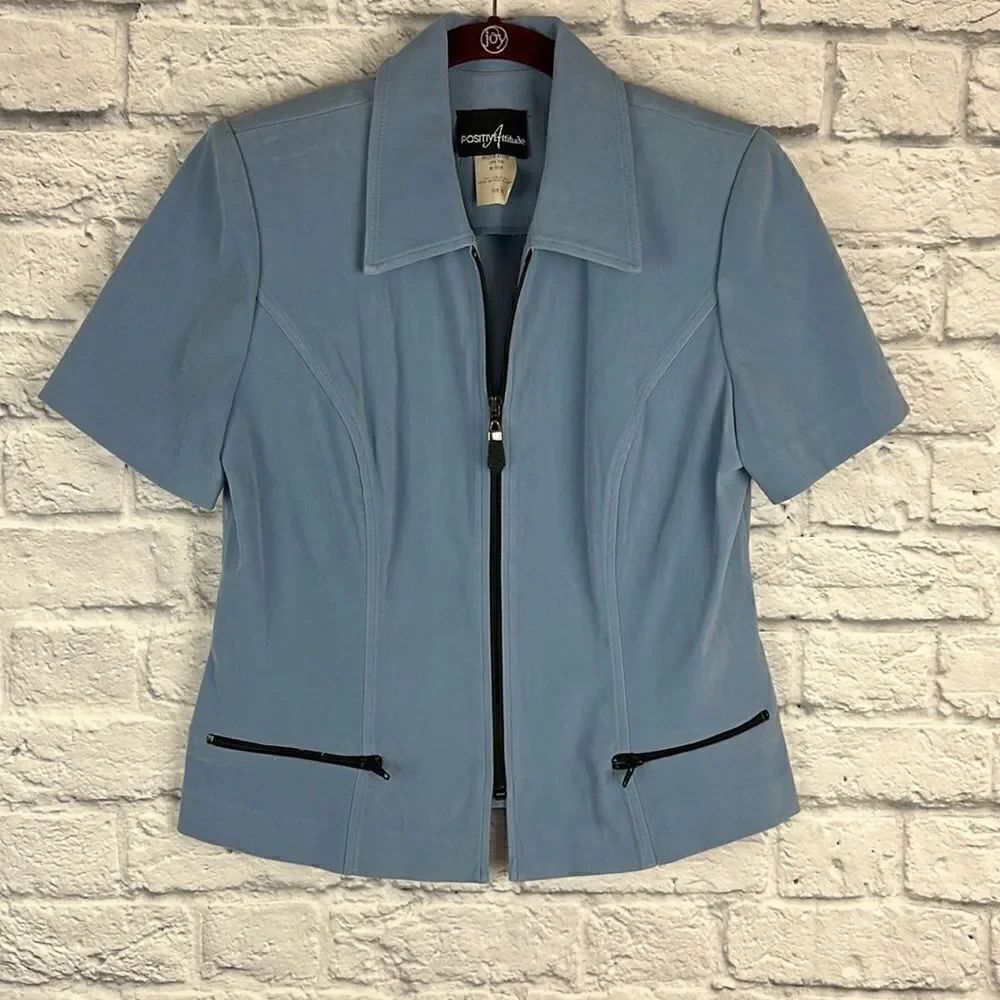 Positive Attitude Vintage Baby Blue Faux Suede Short Sleeve Blazer Size 10